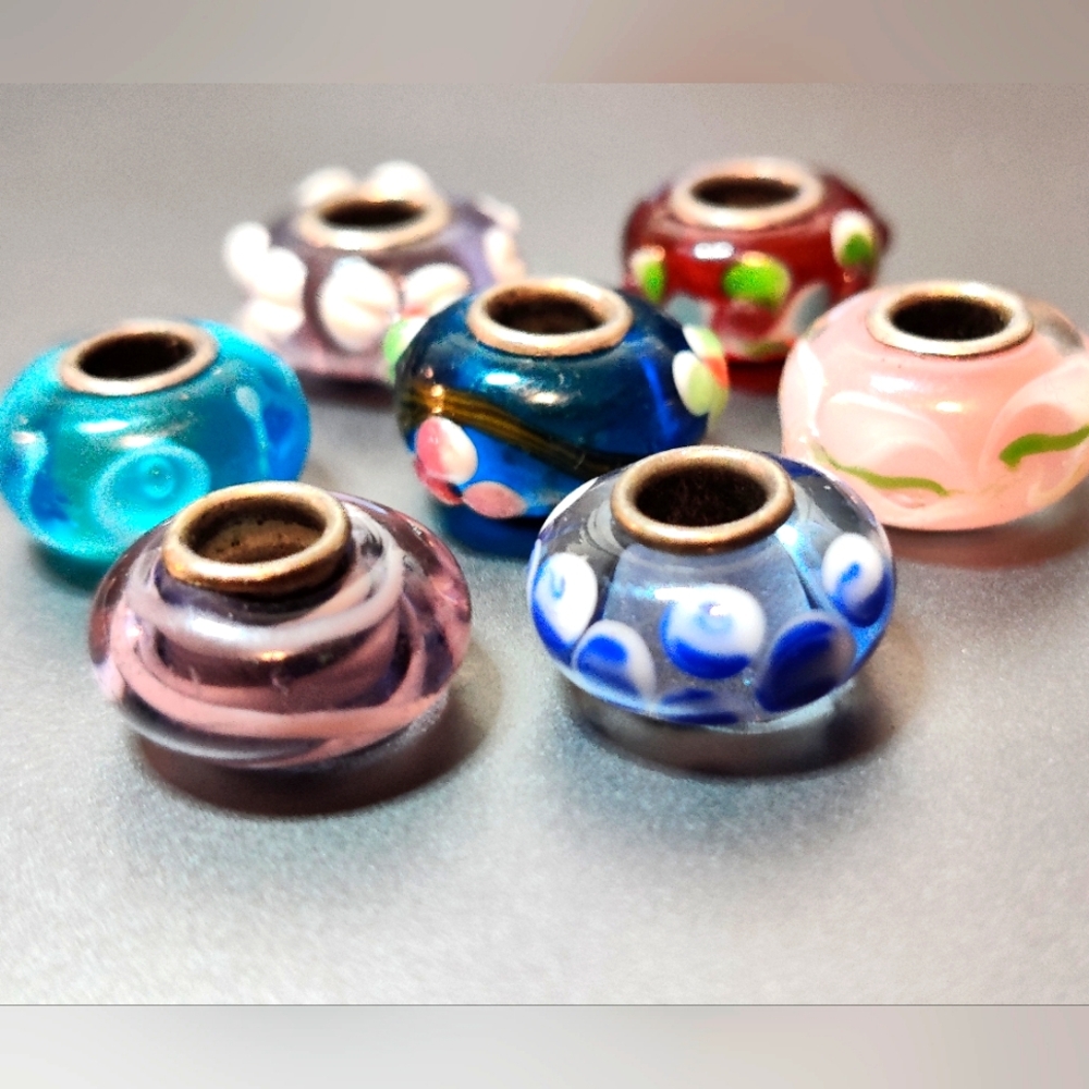 Murano Glass Style Charm Beads Lot of 7